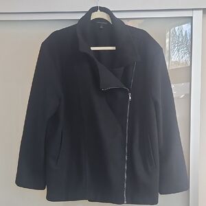 Banana Republic Black Trench Coat Asymmetrical Closure